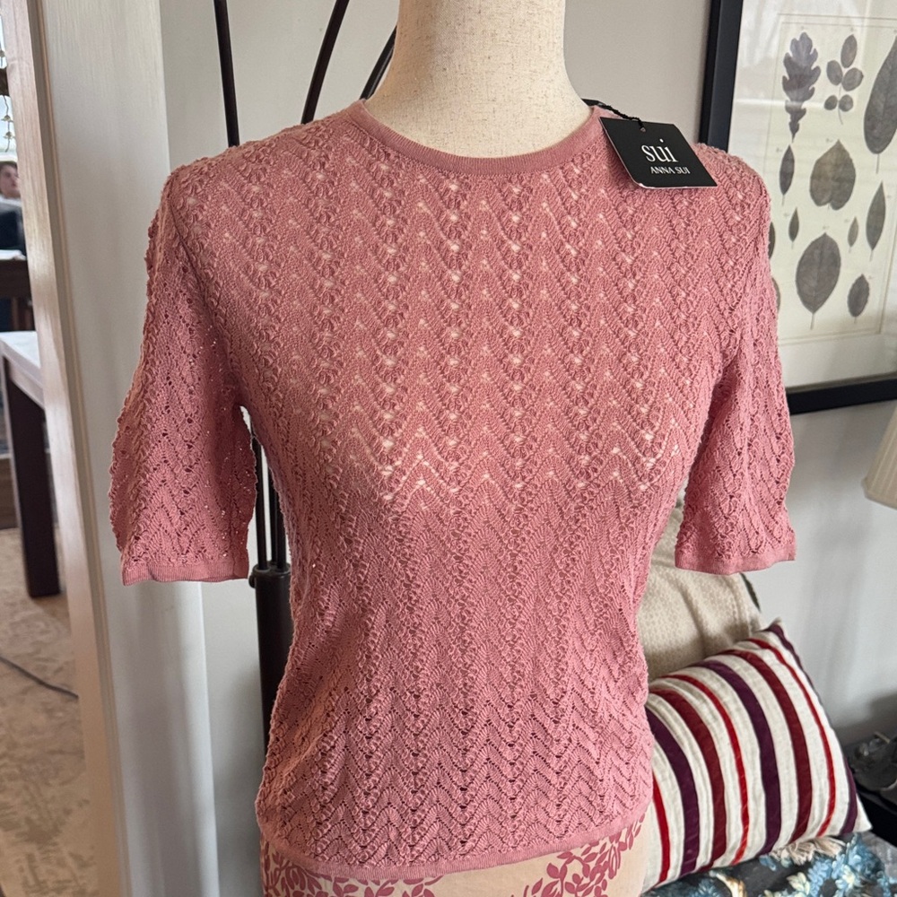 Vintage NWT Anna Sui 100% Cotton Short Sleeve Lacy Top